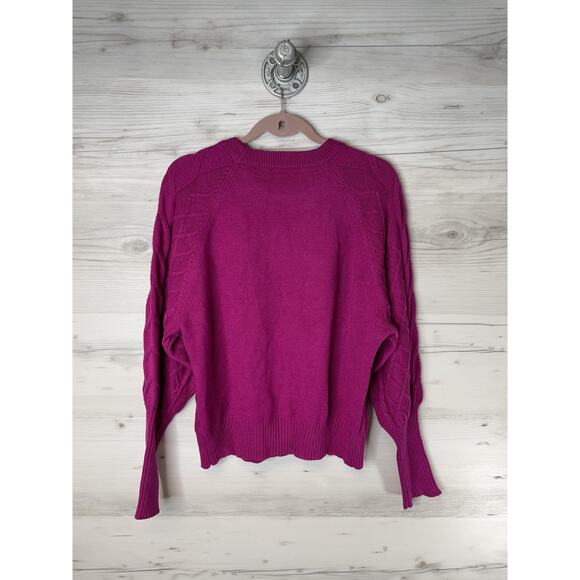 Tahari Sweater Womens XL Magenta Cable Knit Crewneck Pullover Long Sleeve Soft - Picture 10 of 10